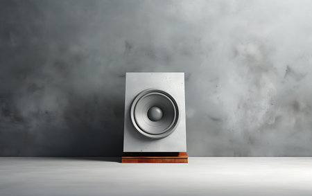 White loudspeaker on a gray background. 3d rendering. Mock-upの素材