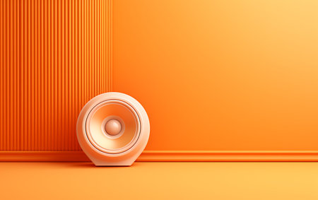 3d render of a speaker on orange background. Music concept.の素材