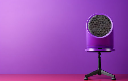purple speaker on a purple background. 3d render illustration.の素材