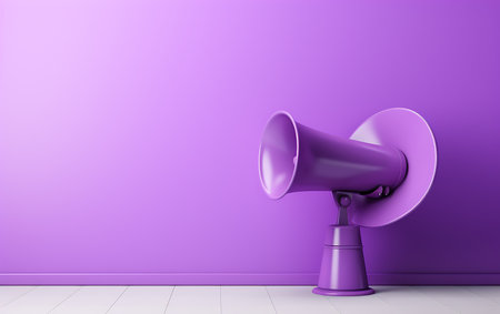 Purple megaphone on purple wall background. 3d renderingの素材