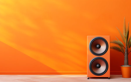 Modern speaker in orange room. 3d render. wallpaper.の素材