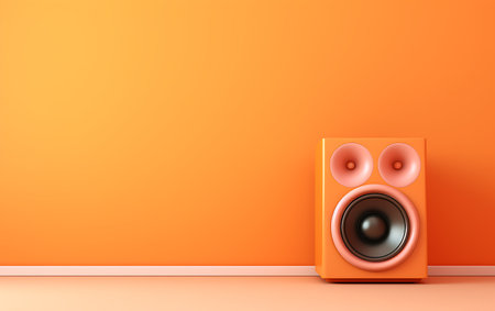 3d render of orange speaker on orange wall. Music concept.の素材