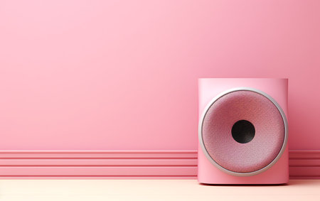 Pink speaker on pink wall background. 3d render. music conceptの素材
