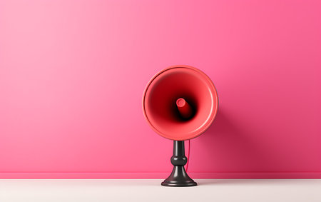 Red megaphone on a pink wall background. 3d renderingの素材