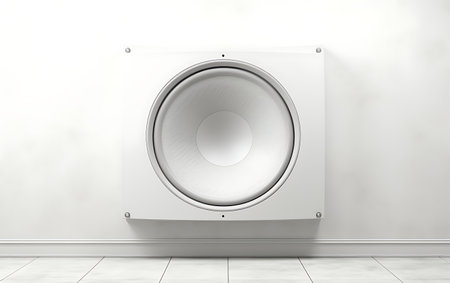 3d rendering of a white speaker in front of a white wallの素材