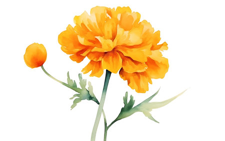 Marigold flowers isolated on white background. Watercolor illustration.の素材