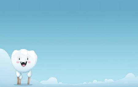 Cute cartoon tooth character on plain background. 3D Renderingの素材