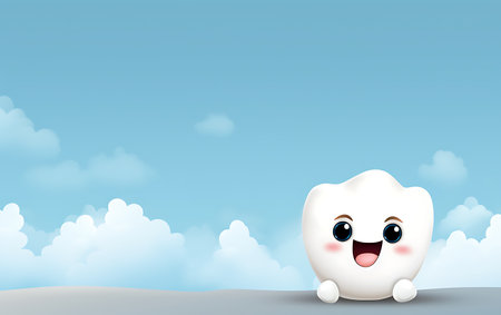 Cute cartoon tooth character on plain background. 3D Renderingの素材