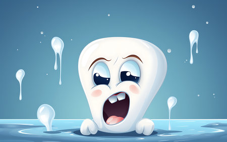 Cute cartoon tooth character on plain background. 3D Renderingの素材