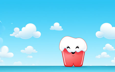 Cute cartoon tooth character on blue background. 3D Renderingの素材