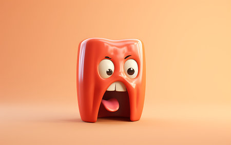 Cute cartoon tooth character on blue background. 3D Renderingの素材