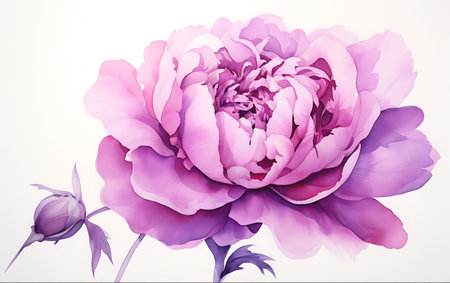 Pink peony flowers isolated on white background. Watercolor painting.の素材