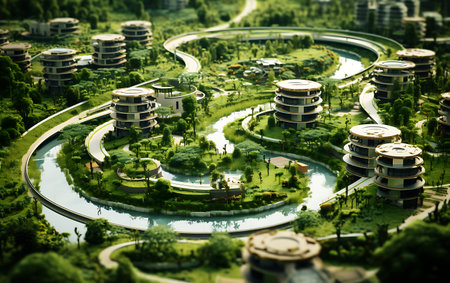 Modern architecture in the city. Digital painting. 3d illustration.の素材