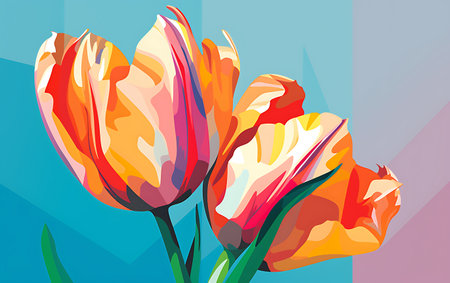 Tulips on abstract background. Vector illustration for your design.の素材