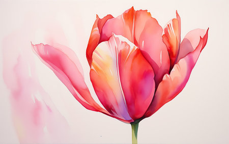 Tulip flower on a white background. Watercolor painting.の素材