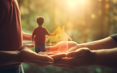 Real estate agent holding house model in his hands. Insurance concept.の素材