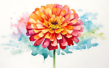 Colorful watercolor painting of zinnia flower on white backgroundの素材