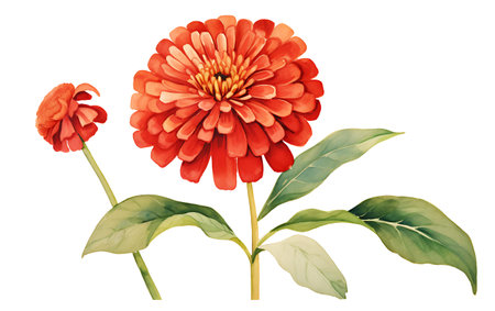 Zinnia flower isolated on white background. Watercolor illustration.の素材