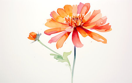 Zinnia flower, watercolor painting on a white background.の素材