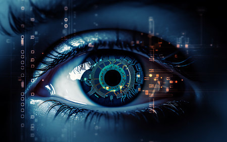 Close up of human eye with digital technology concept. 3D renderingの素材