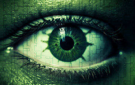 Close-up of human green eye. Vision concept. 3D renderingの素材