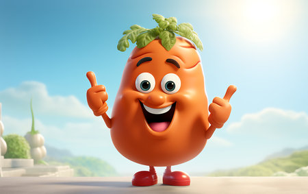 Happy cartoon papaya character with thumbs up gesture. 3d illustrationの素材