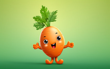 carrot cartoon character with happy expression on green background. vector illustrationの素材