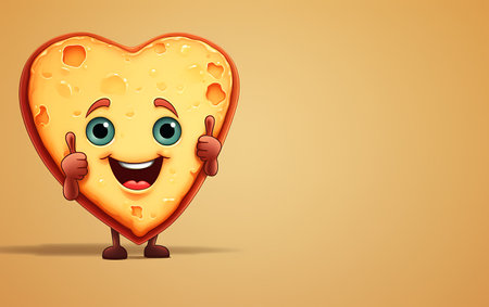 Cheese heart character with thumbs up on orange background. Vector illustration.の素材