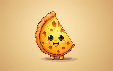 Cute cartoon slice of pizza with happy face. Vector illustration.の素材