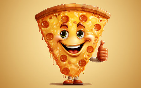 Cartoon character of slice of pizza with thumbs up hand gesture illustrationの素材