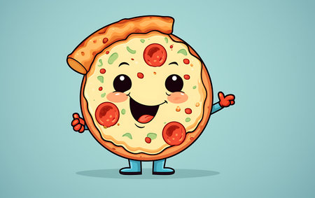 Cartoon pizza character. Vector illustration of a cartoon pizza character.の素材