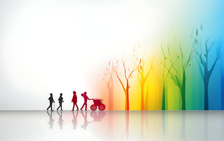 Abstract background with silhouettes of children and trees. Vector illustration.の素材