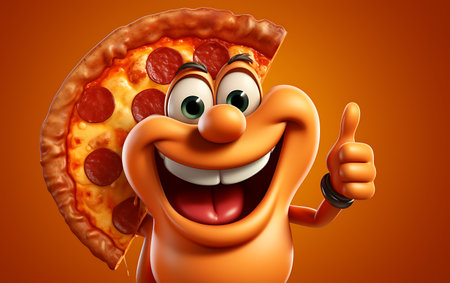 cartoon character of pizza with thumbs up gesture, 3d illustrationの素材