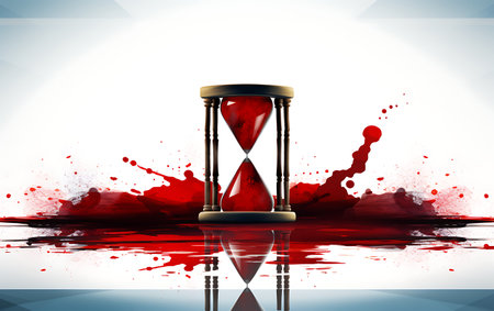 Hourglass with blood splashes on white background, 3D renderingの素材