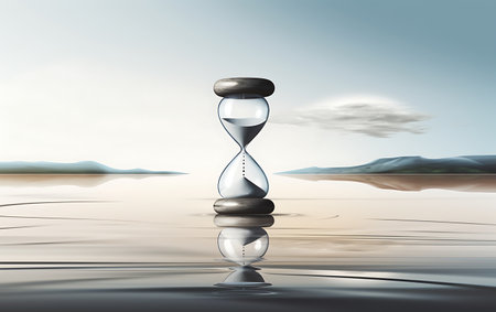 Hourglass in water. Conceptual image of time passing. 3D renderingの素材