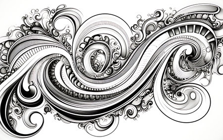 abstract black and white background with swirls and spirals.の素材