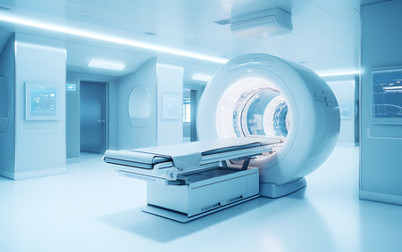 CT scanner in modern hospital interior. 3d rendering toned imageの素材