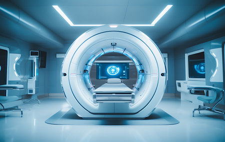 CT scanner room in modern hospital. 3d rendering toned imageの素材