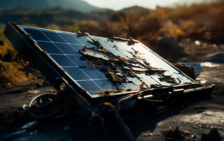 solar panel on the ground. Photovoltaic modules for renewable energyの素材