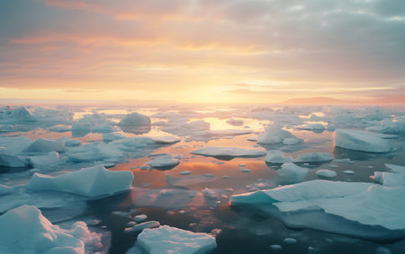 Icebergs floating in the ocean. Global warming concept. 3D renderingの素材