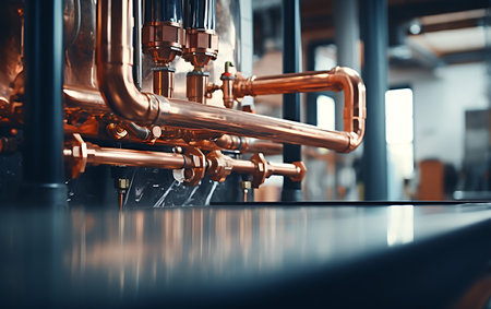 Industrial interior of modern brewery. Toned image with shallow depth of fieldの素材