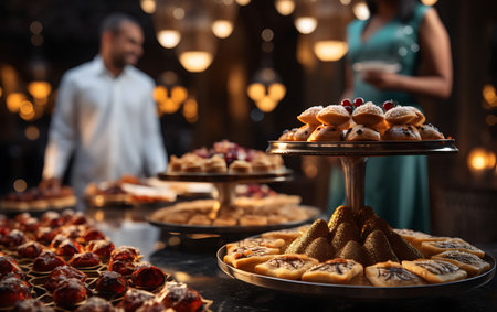 Group of assorted cookies on the table in a restaurant. selective-focusの素材