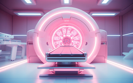 3D rendering of a modern medical laboratory with a radiography machineの素材