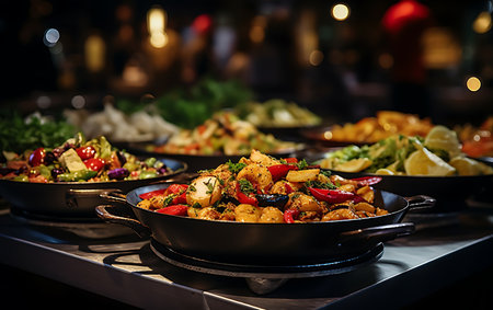 Close up of delicious food on table in restaurant. selective-focusの素材