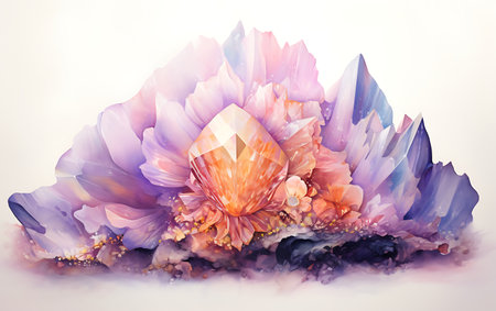 3d illustration of a pink and purple peony flower with a crystalの素材