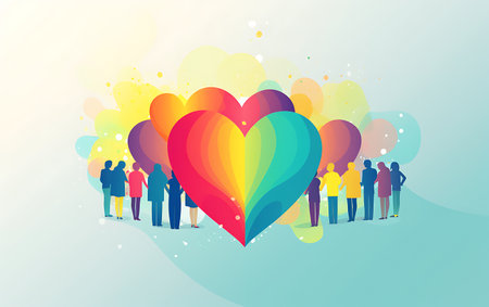 Valentine's day background with colorful hearts. Vector illustration.の素材