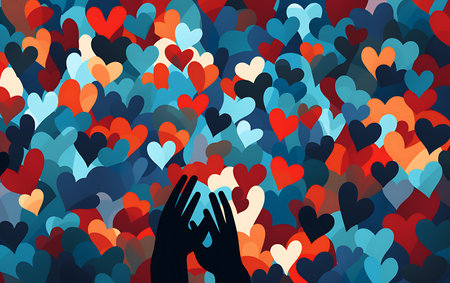 Valentine's day background with hands and hearts. Vector illustration.の素材