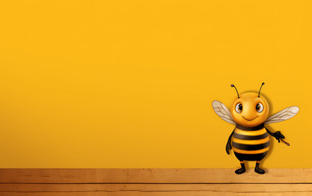 Honey bee on a yellow background with space for text or imageの素材