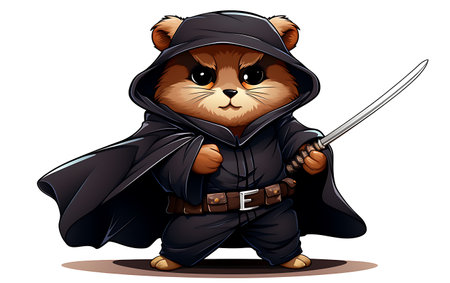 Illustration of a little hamster in a cloak holding a swordの素材