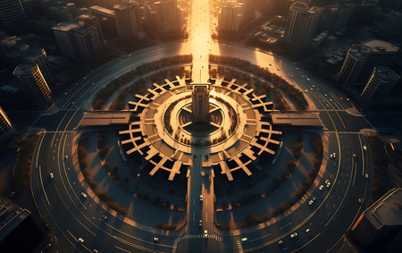 3d rendering of abstract technology concept. Futuristic city with high speed roadの素材